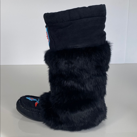 Vintage Y2K Muk Luks Black Fur Moccasin Boots 8 - Picture 6 of 15